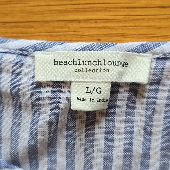 Beach Lunch Lounge, Luca Linen A-Line Prairie Dress, Striped Puff Sleeve, Size L - Picture 3 of 12